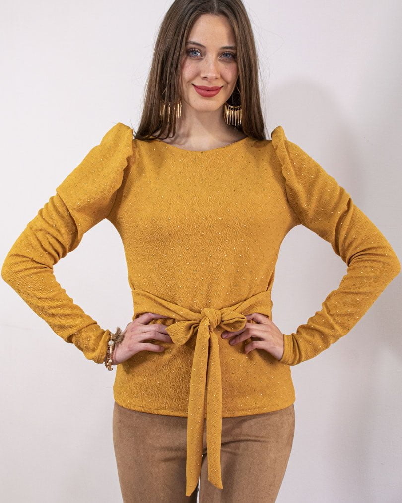 Polera Lana - Estilo Manga Princesa Color Mostaza