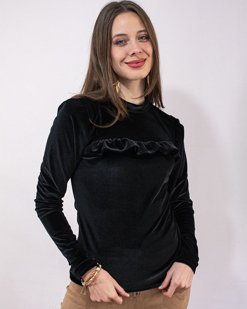 Polera Juliette - Terciopelo Con Vuelo Delantero