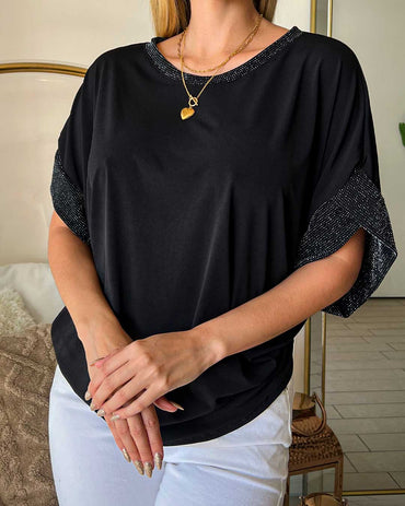 Polera Patti Color Negro Manga Brillos