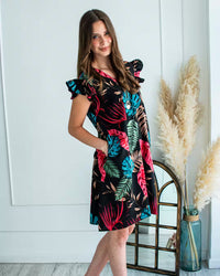 Vestido Stella – Tono Negro Hojas