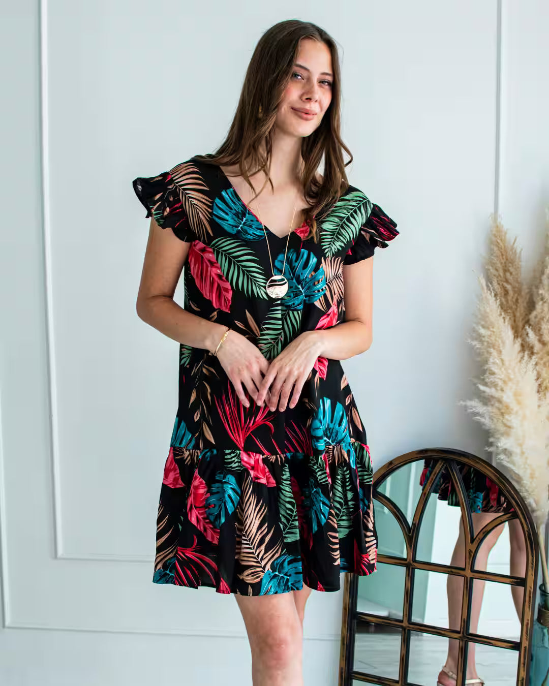 Vestido Bucarest – Tono Negro Hojas