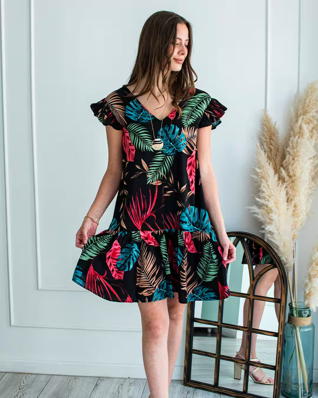 Vestido Bucarest – Tono Negro Hojas