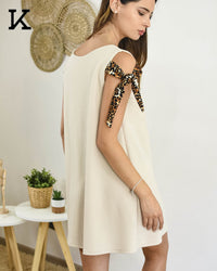 Minivestido Naomi - Beige con Lazos Print