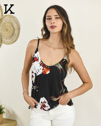 Polera Megan - Negro - Floreado