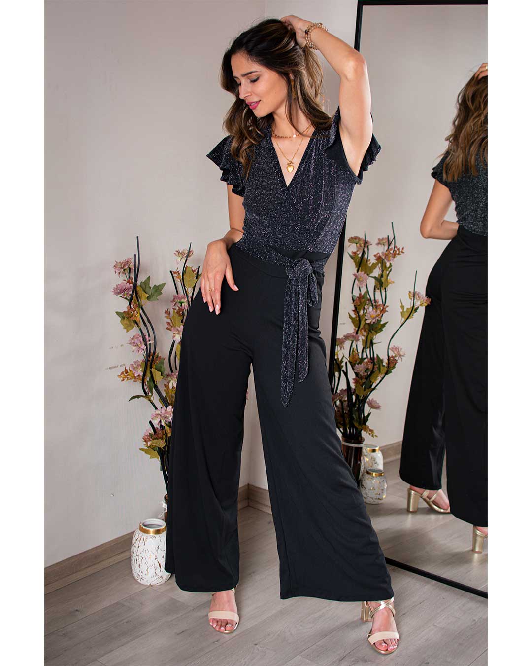 Enterito Elegante De Brillos Tonos Plateados Mancy